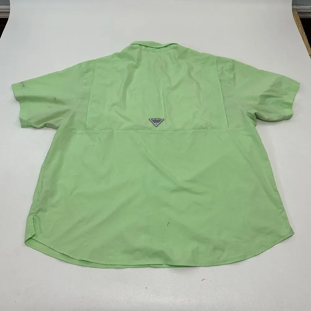 Columbia Men's Short Sleeve PFG Fishing Shirt Lime Green Vent Mesh Lite XXL‎